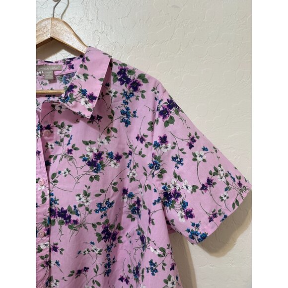 Woman Within Floral Button Up Collared Top Sz 2X Spring Bloomcore Easter Travel - Picture 12 of 14
